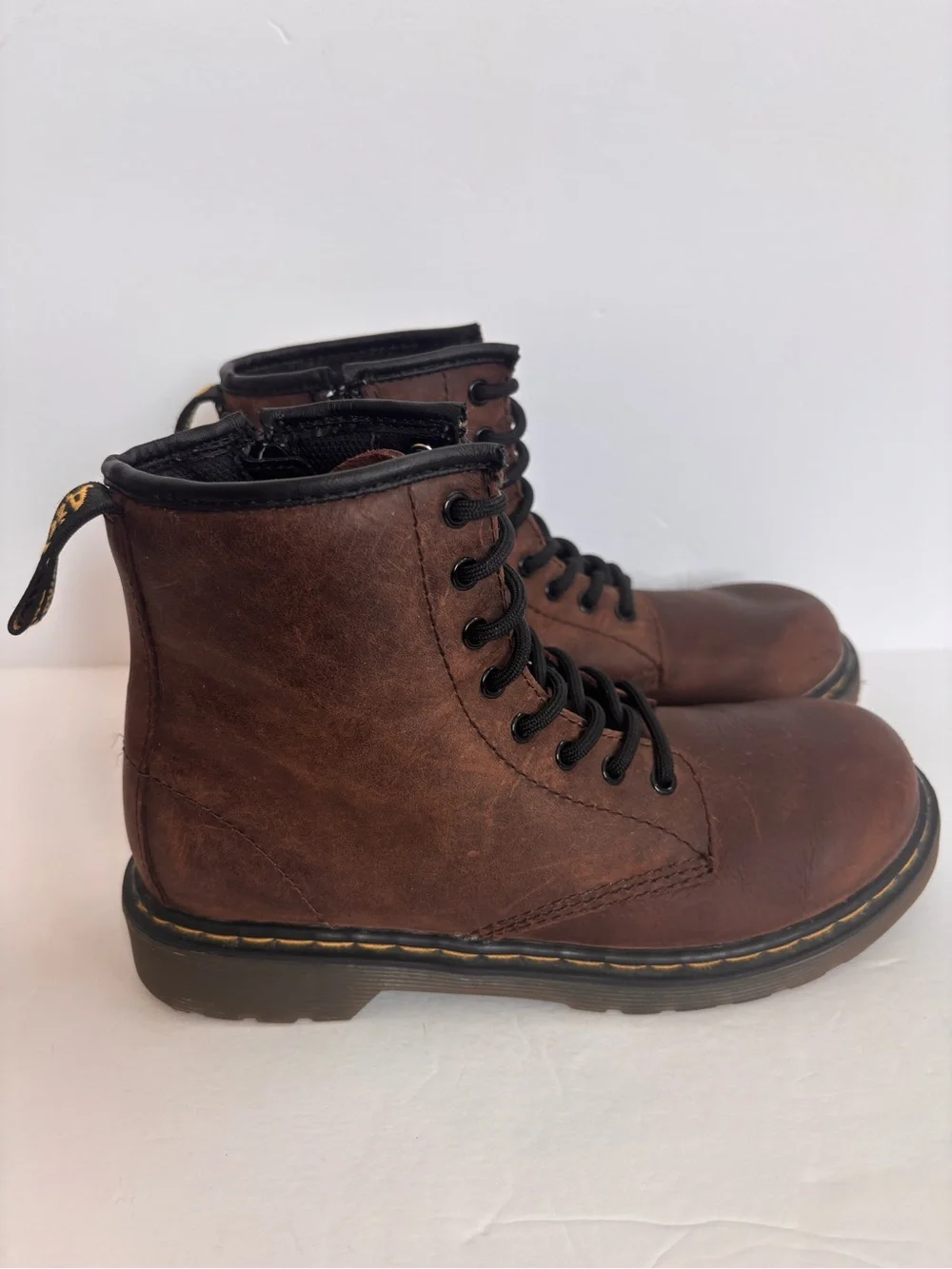 Dr. Martens Delaney Brown Leather Lace Up Boots Child 3
